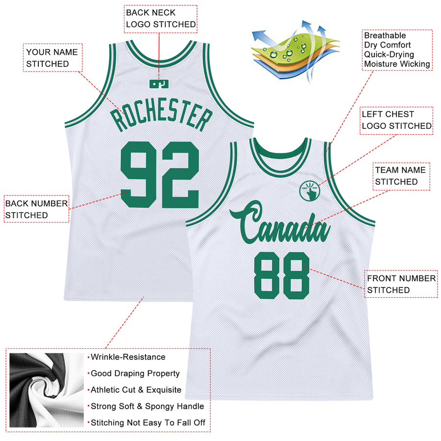 Custom White Kelly Green Authentic Throwback Basketball Jersey