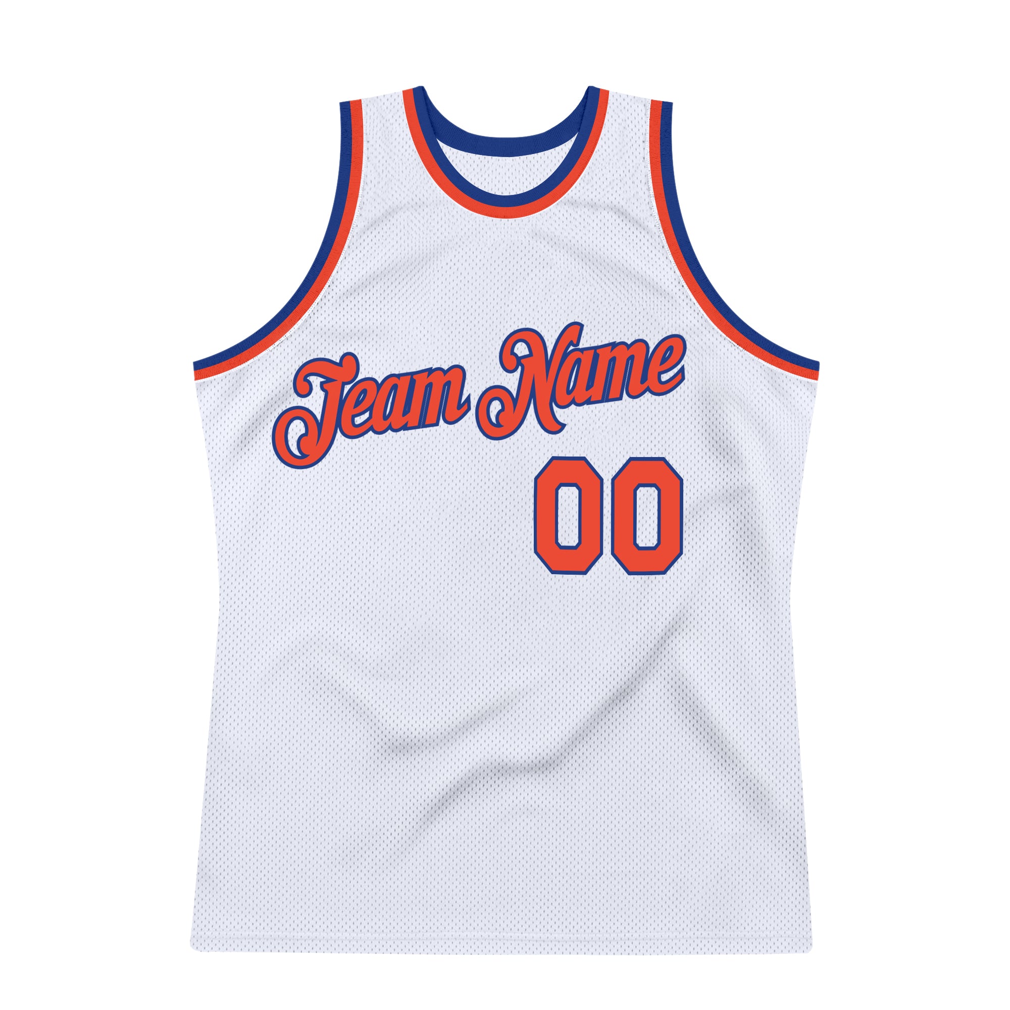 Custom White Orange-Royal Authentic Throwback Basketball Jersey