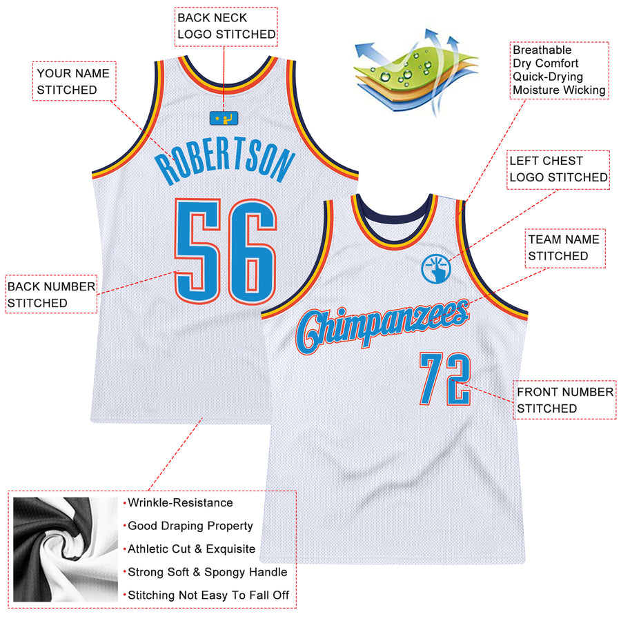 Custom White Blue-Orange Authentic Throwback Basketball Jersey