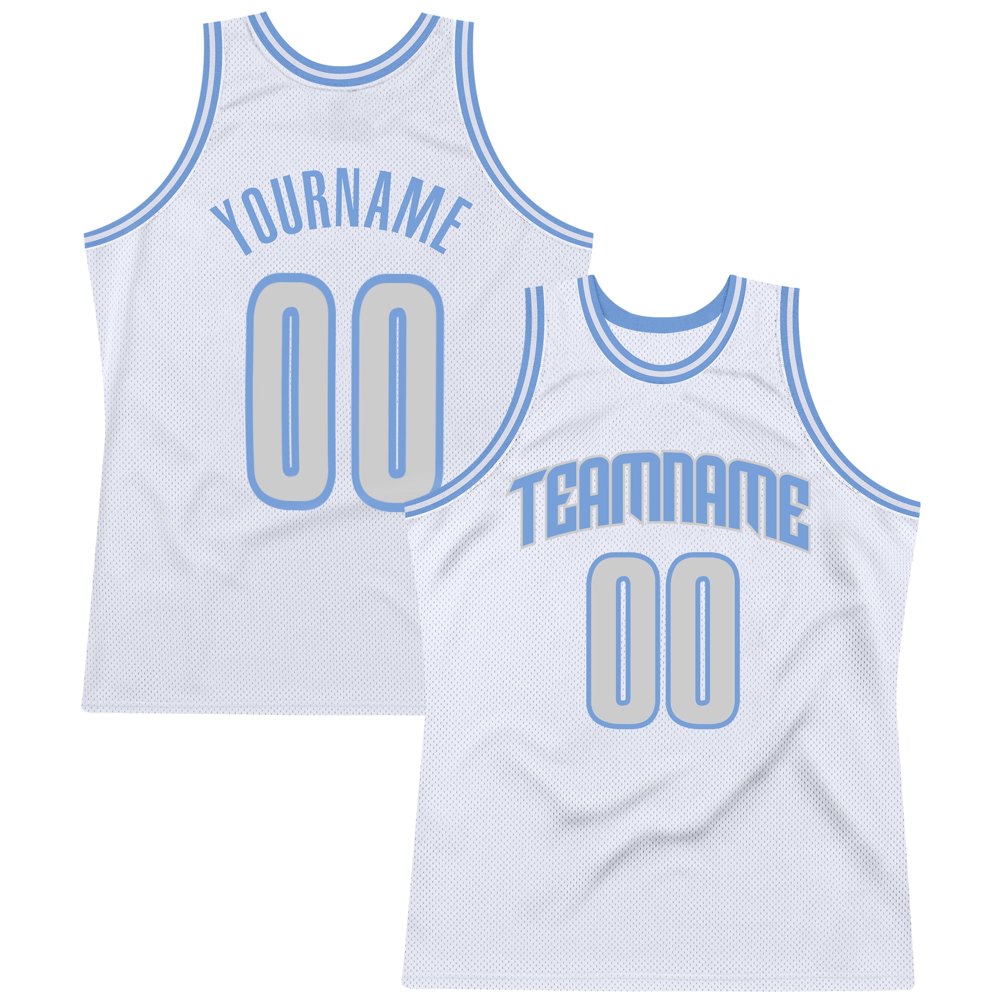 FANSIDEA Custom White Silver Gray-Light Blue Authentic Throwback Basketball Jersey Men's Size:S