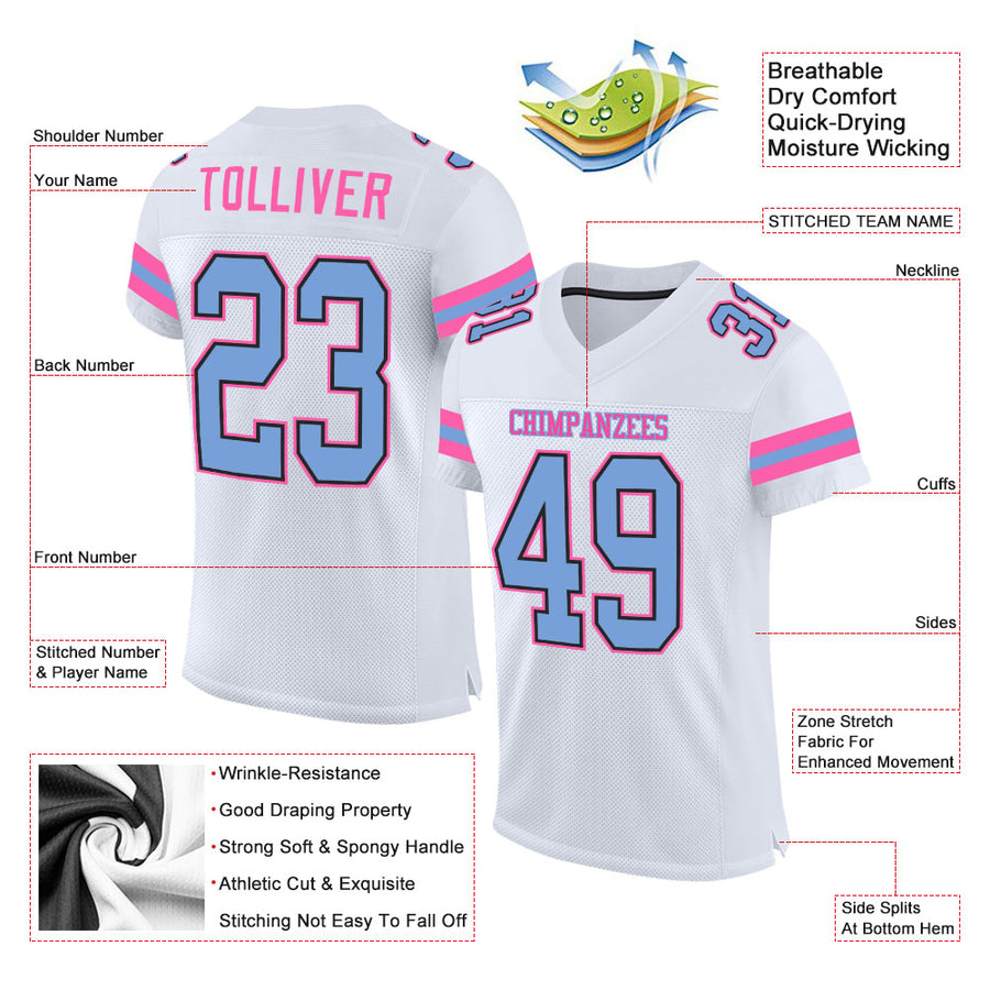 Custom Team Pink Baseball Authentic White American Flag Fashion Jersey  Light Blue
