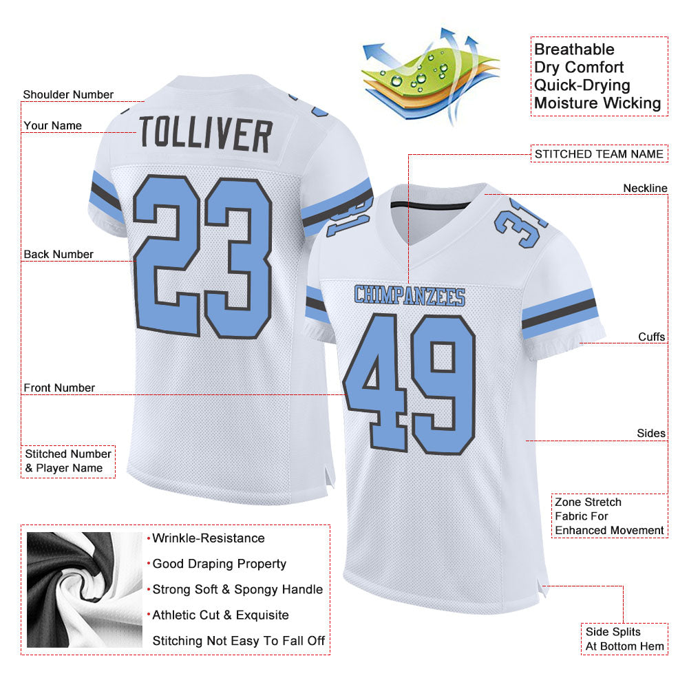 Custom White Football Jersey Panther Blue-Light Gray Mesh Authentic -  FansIdea