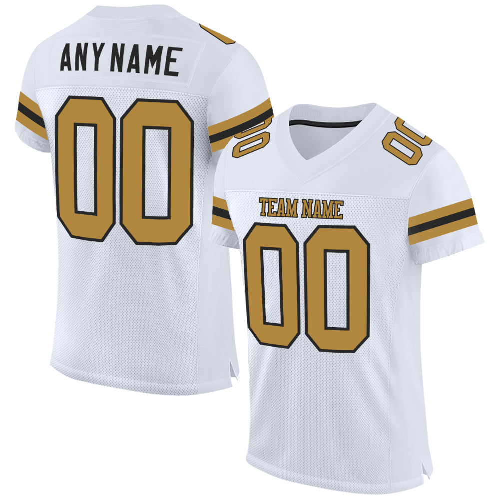 Custom White Football Jersey Old Gold-Black Mesh Authentic - FansIdea