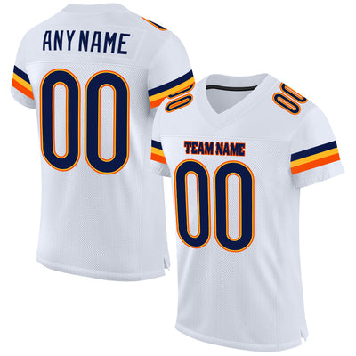 Custom White Navy-Orange Mesh Authentic Football Jersey