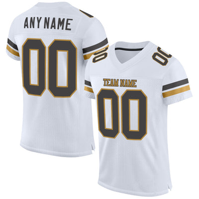 Custom White Steel Gray-Old Gold Mesh Authentic Football Jersey