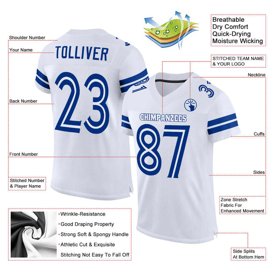 Custom White White-Royal Mesh Authentic Football Jersey