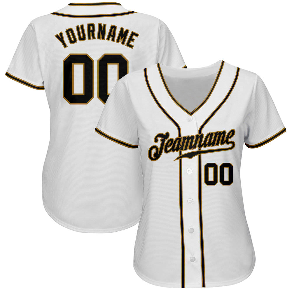 Custom White Black-Old Gold Authentic Baseball Jersey