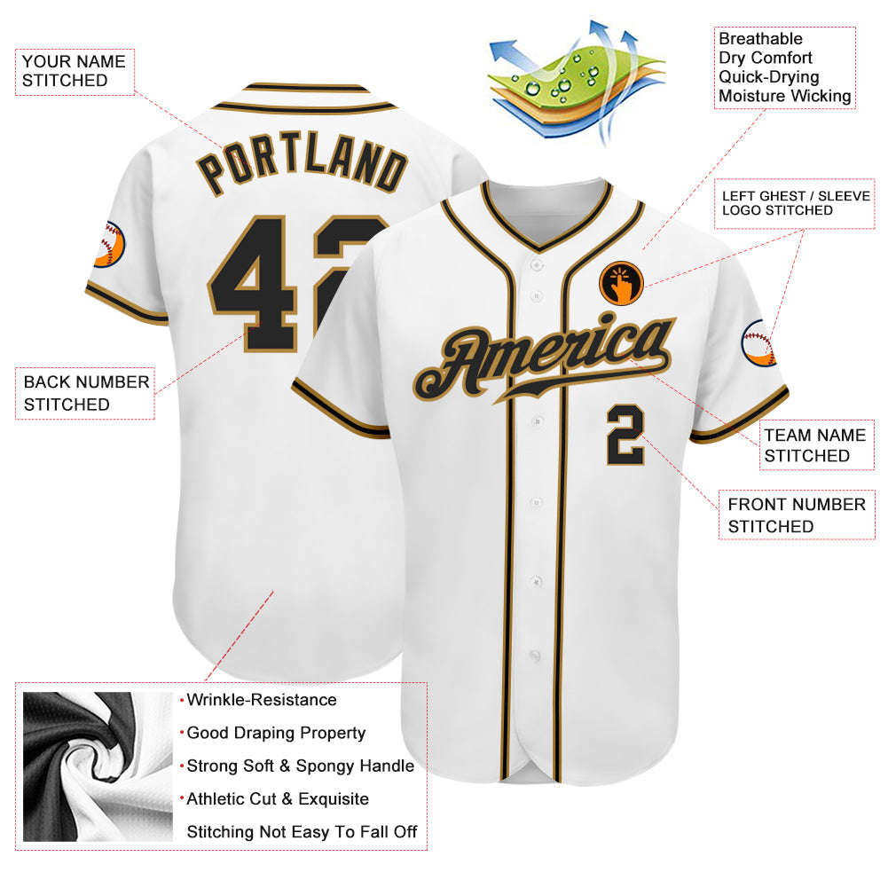 Custom White Black-Old Gold Authentic Baseball Jersey