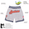 Custom White Orange Pinstripe Orange-Navy Authentic Basketball Shorts