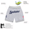 Custom White Navy Pinstripe Navy-Gray Authentic Basketball Shorts