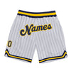 Custom White Navy Pinstripe Navy-Gold Authentic Basketball Shorts