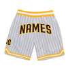 Custom White Brown Pinstripe Brown-Gold Authentic Basketball Shorts