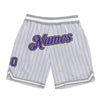 Custom White Purple Pinstripe Purple-Gray Authentic Basketball Shorts