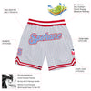 Custom White Light Blue Pinstripe Light Blue-Red Authentic Basketball Shorts