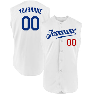 Custom White Royal-Red Authentic Sleeveless Baseball Jersey