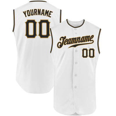 Custom White Black-Old Gold Authentic Sleeveless Baseball Jersey