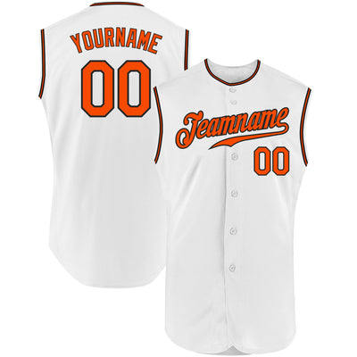 Custom White Orange-Black Authentic Sleeveless Baseball Jersey