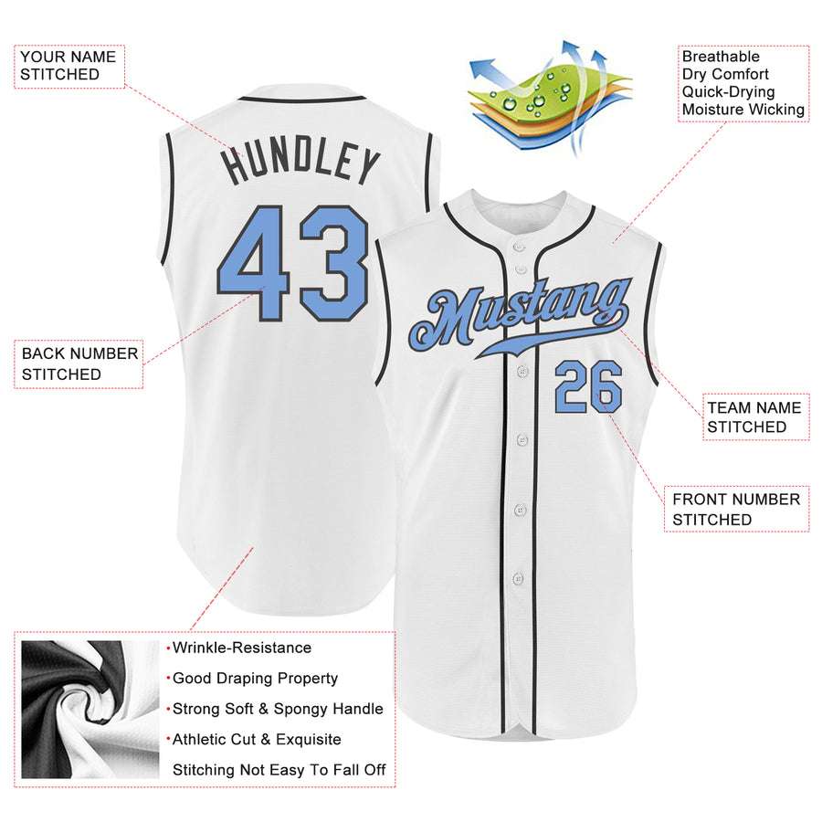 Custom White Light Blue-Steel Gray Authentic Sleeveless Baseball Jersey