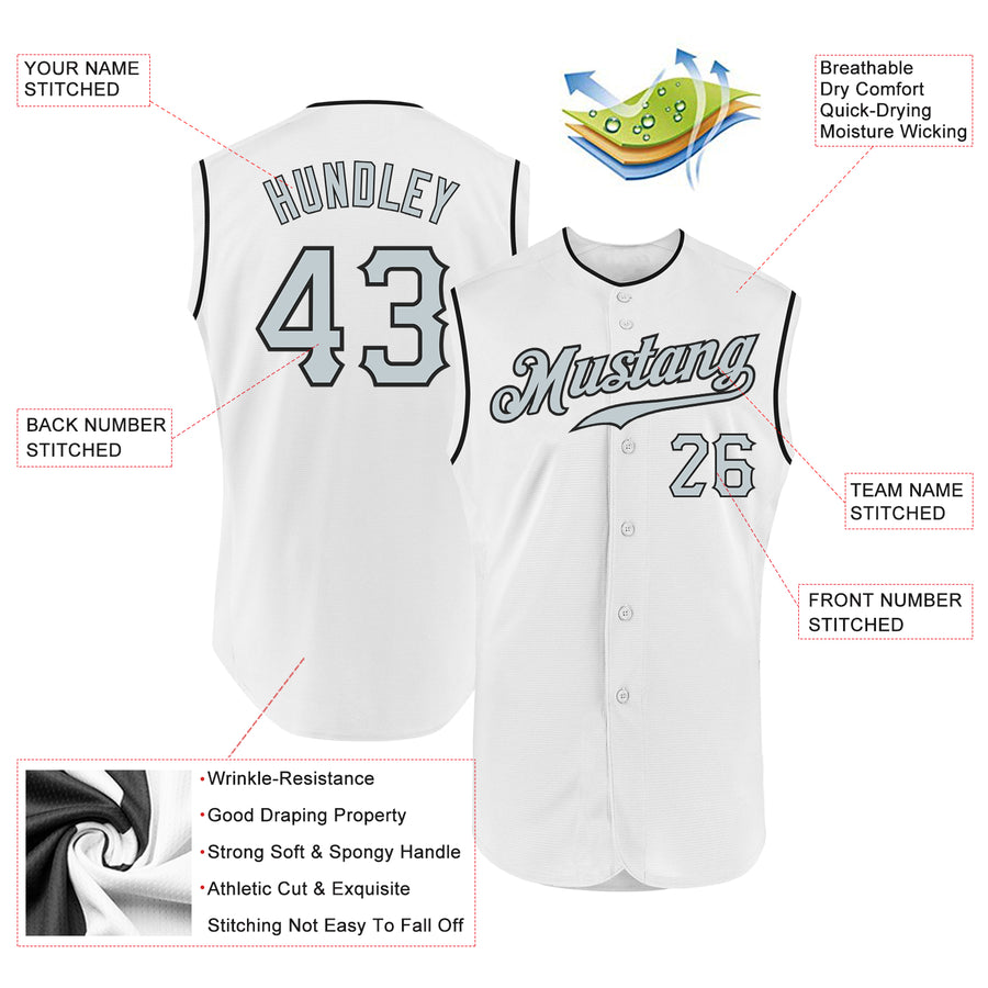 Custom Sleeveless Baseball Jersey  Full Button Sleeveless Jerseys Tagged  Font-Silver - FansIdea