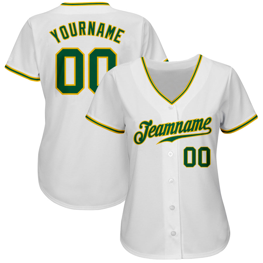 Custom White Kelly Green-Gold Authentic Baseball Jersey