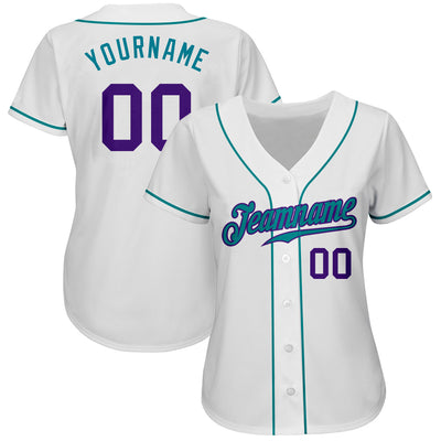 Custom White Baseball Jersey Teal Authentic - FansIdea