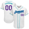 Custom White Purple-Teal Authentic Baseball Jersey