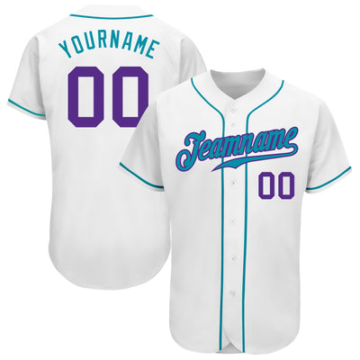 Custom White Baseball Jersey Teal Authentic - FansIdea