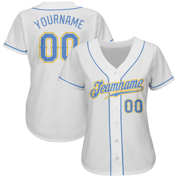 Custom Team White Baseball Authentic Gold Jersey Light Blue