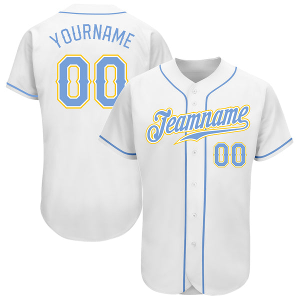 Custom Baseball Jersey White Light Blue-Gold Authentic Men's Size:XL