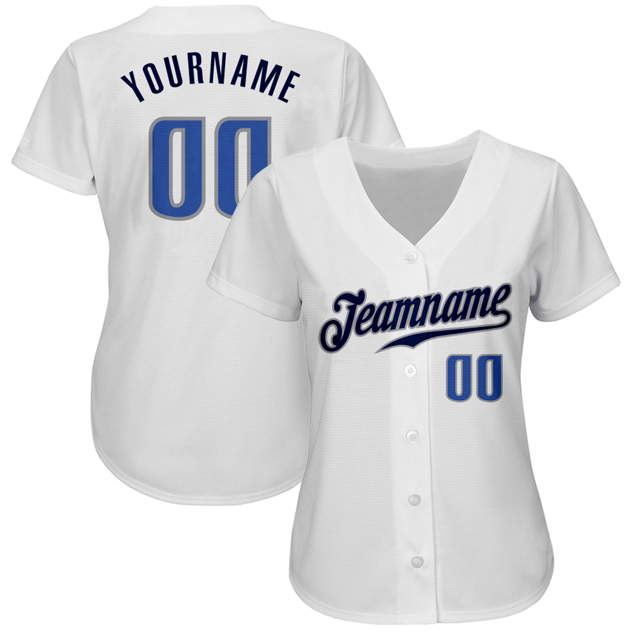 Custom White Blue-Navy Authentic Baseball Jersey