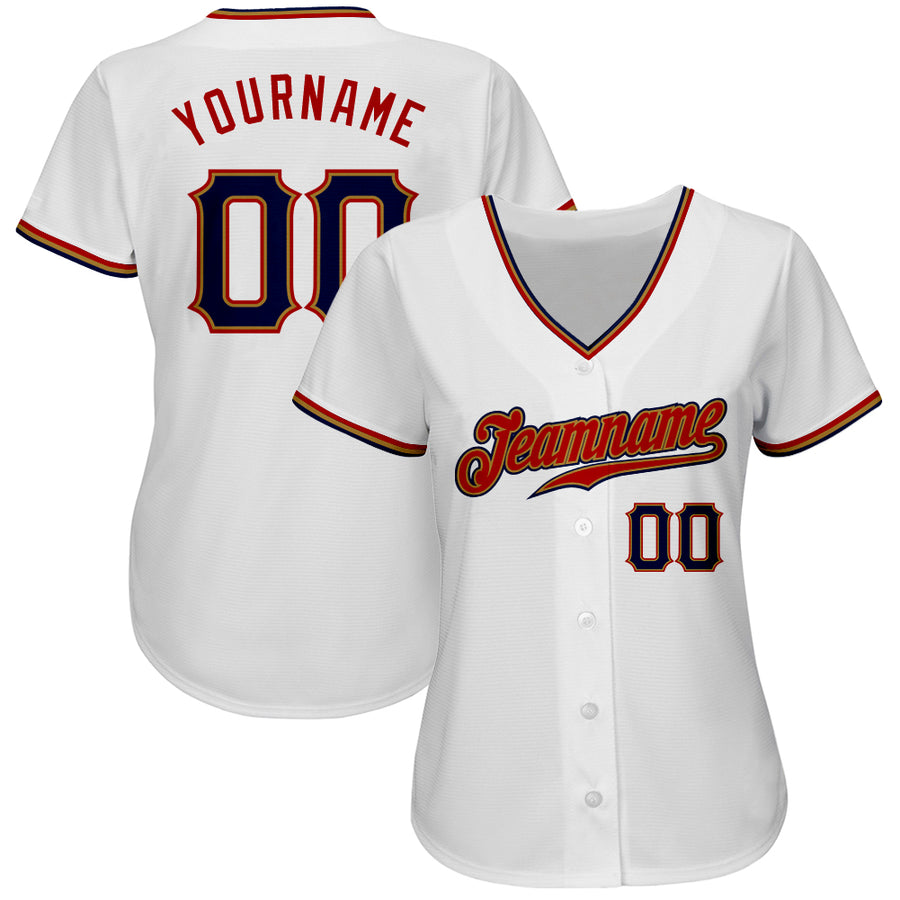 Custom White Navy-Old Gold Authentic Baseball Jersey