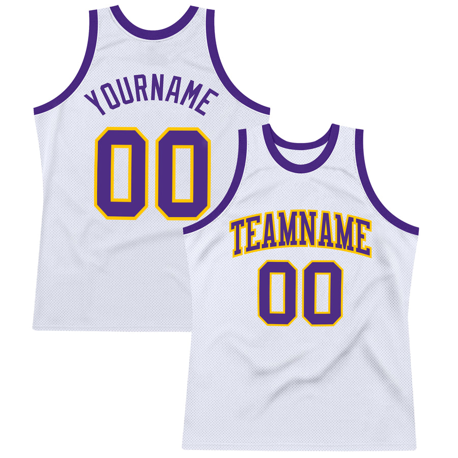 Custom Purple White-Gold Authentic Throwback Basketball Jersey