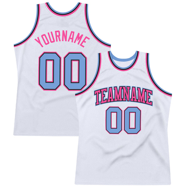 FANSIDEA Custom Basketball Jersey White Pink Black-Light Blue Authentic Throwback Men's Size:XL