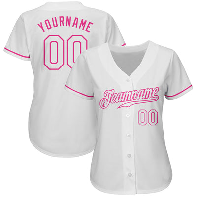 Custom White White-Pink Authentic Baseball Jersey