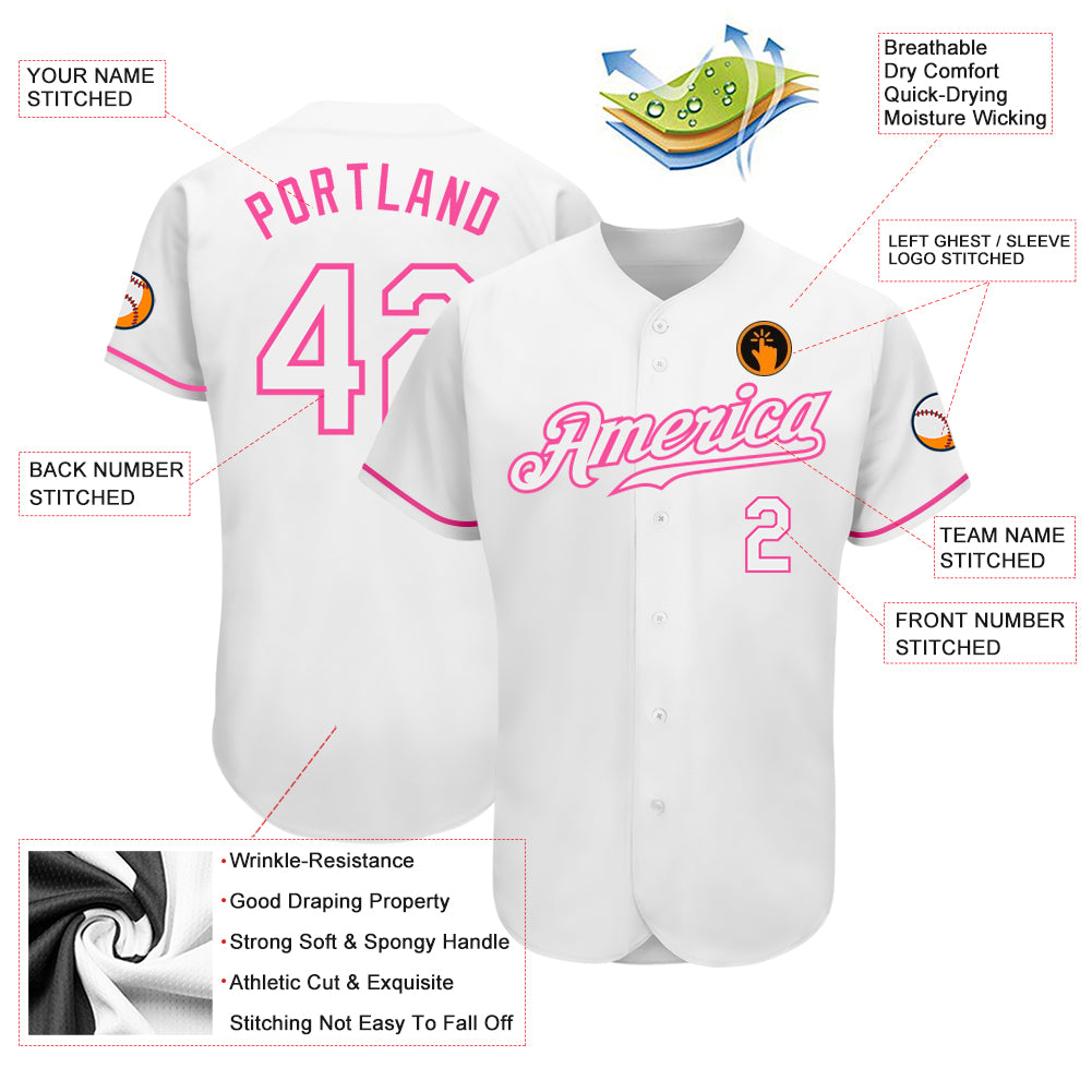 Custom Baseball Jersey White White-Pink Authentic Men's Size:XL