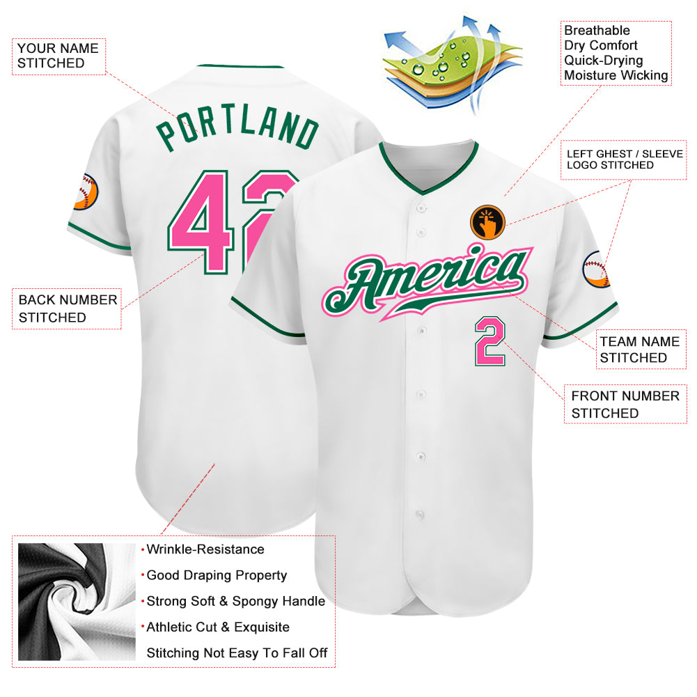 Custom Baseball Jersey White Pink-Kelly Green Authentic Men's Size:XL