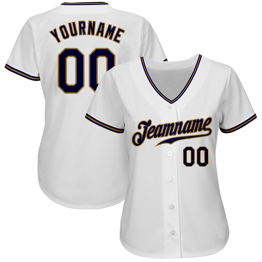 Custom White Navy-Old Gold Authentic Baseball Jersey