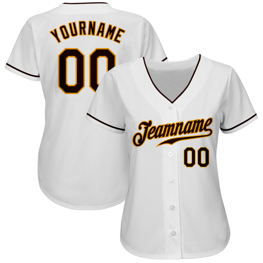 Custom White Brown-Gold Authentic Baseball Jersey