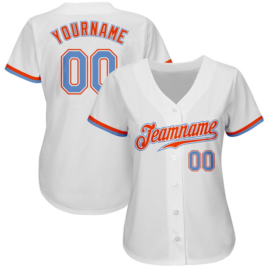 Custom White Powder Blue-Orange Authentic Baseball Jersey