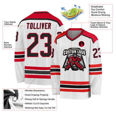 Custom White Black-Red Hockey Jersey