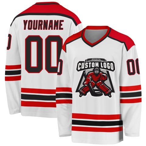 Custom White Hockey Jersey Black-Red - FansIdea