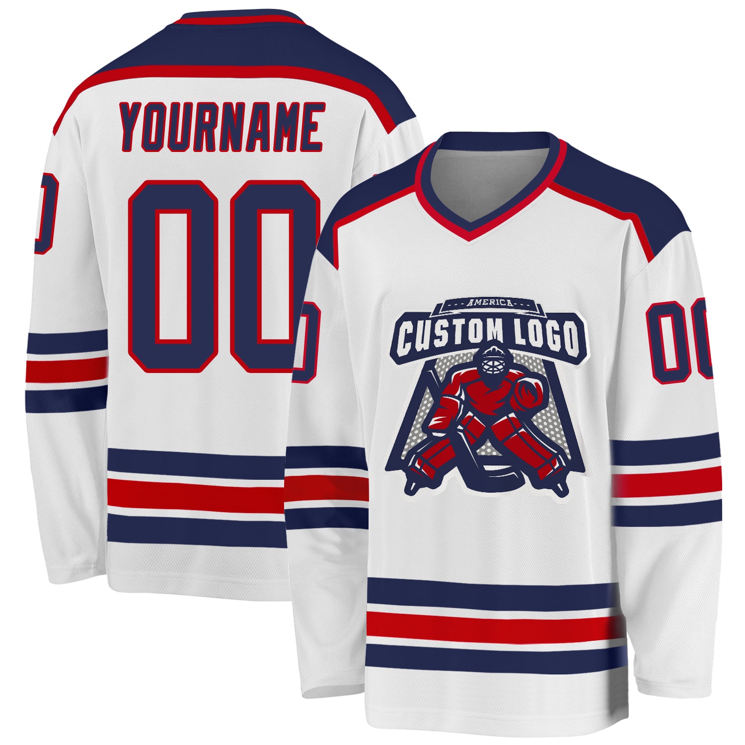 Custom White Navy-Red Hockey Jersey