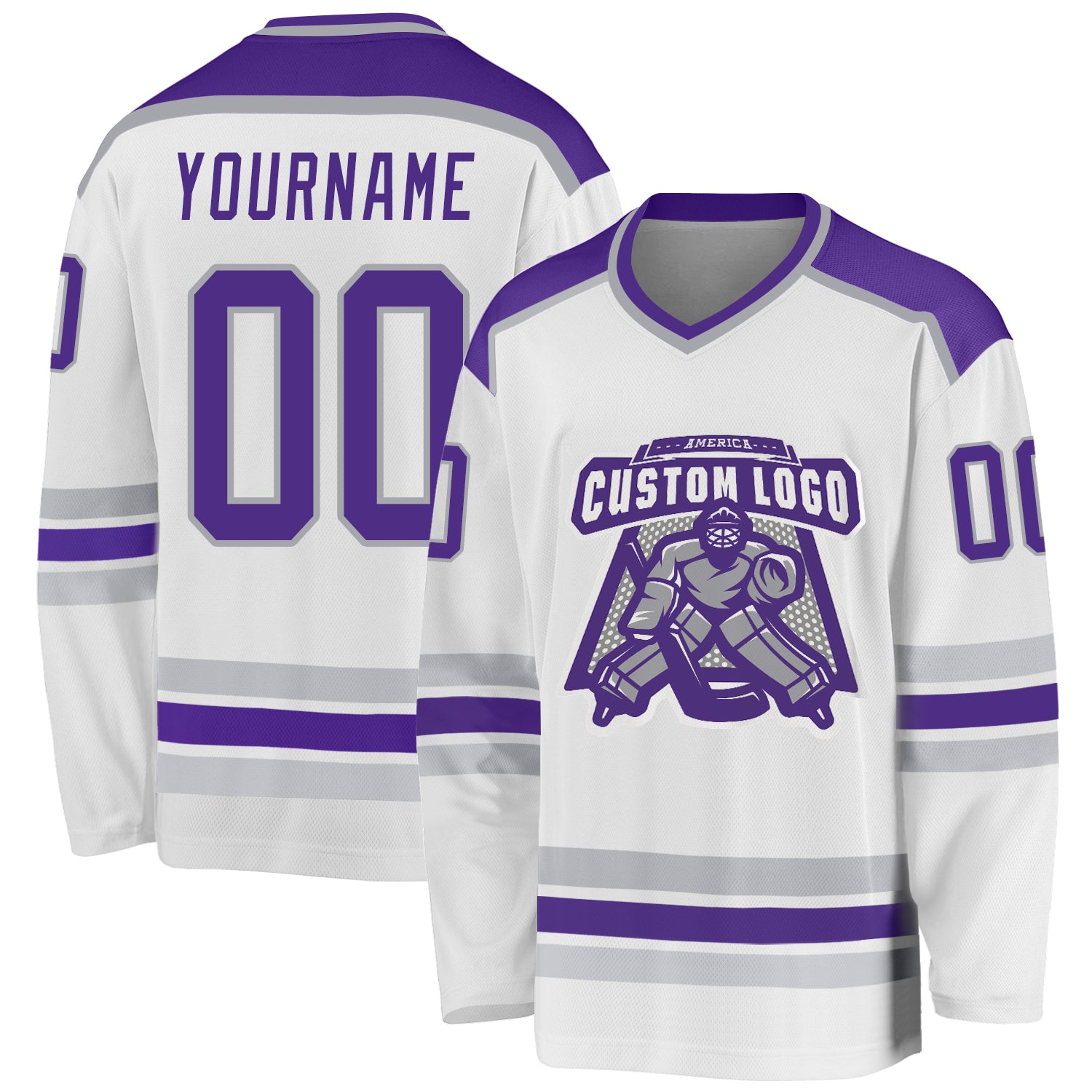 Custom White Purple-Gray Hockey Jersey