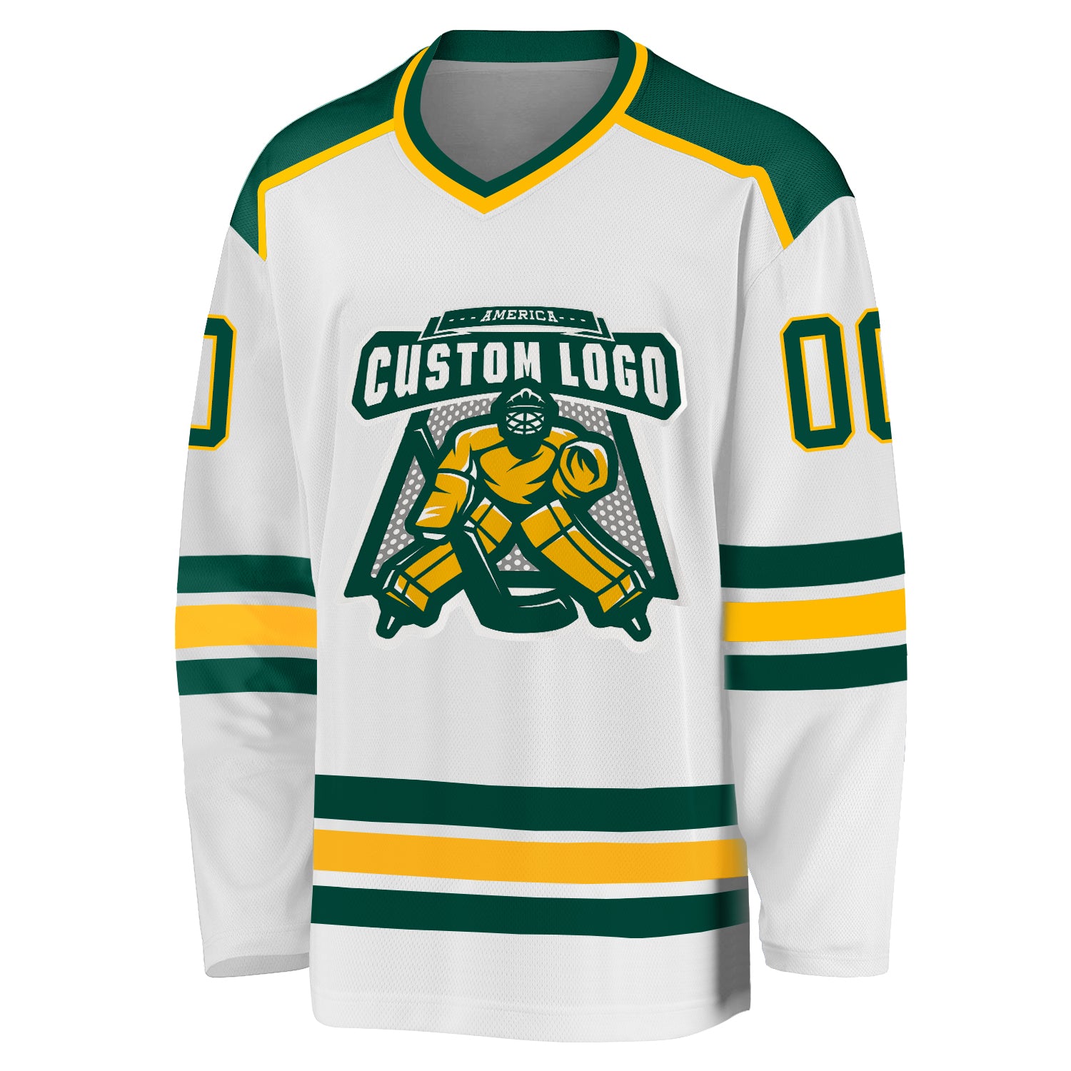 Custom Green White-Gold Hockey Jersey