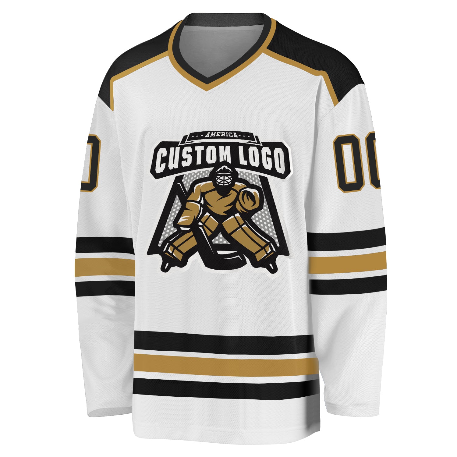 Custom White Black-Old Gold Hockey Jersey