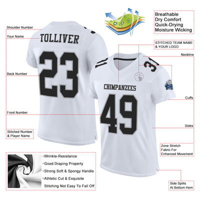 Custom White Black-Gray Mesh Authentic Football Jersey