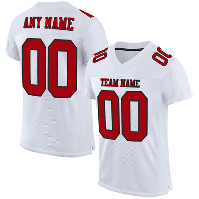 Custom White Football Jersey Red-Black Mesh Authentic - FansIdea