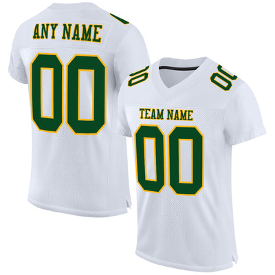 Custom White Green-Gold Mesh Authentic Football Jersey