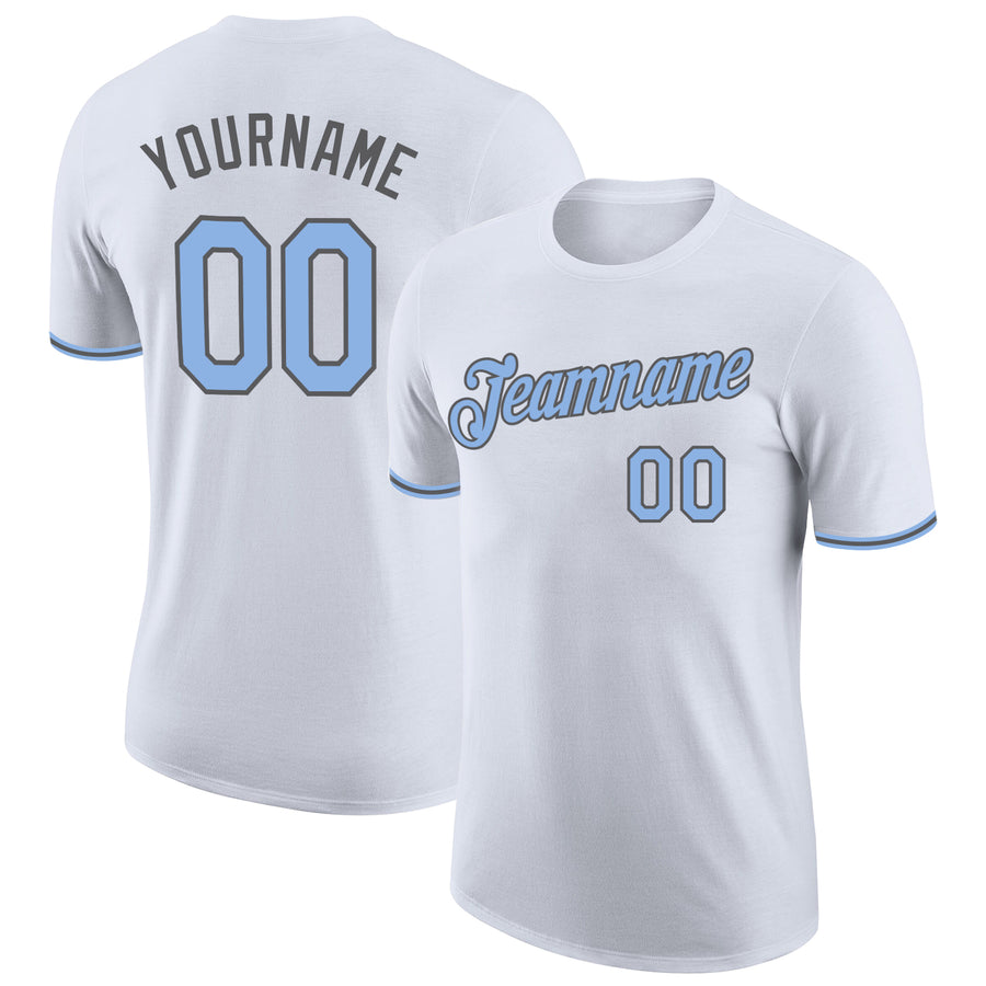 Custom Powder Blue Performance T-Shirt Purple-White - FansIdea