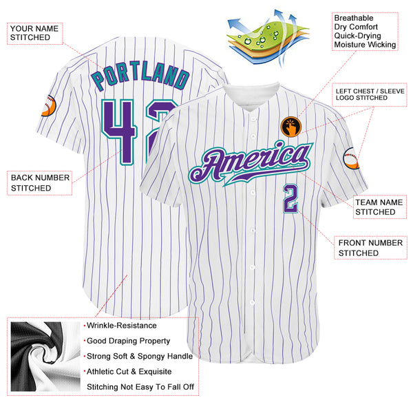 Cheap Custom Teal White Pinstripe Purple Authentic Baseball Jersey